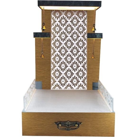 Wooden Temple For Home | Mandir With Drawer Cabinets | Mandir With LED Lights | Temple Puja Mandir For Hone And Office| Pooja Ghar Mandap