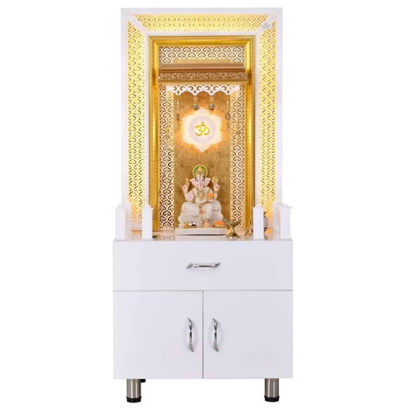 Wooden Temple For Home / Mandir With LED Light's | Temple With Cabinets And Storage Sliding Drawers | Pooja Mandap | Large Modular Mandir