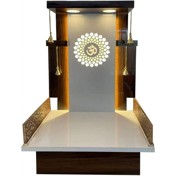 Wooden Temple For Home With LED Lights For Home And Office / Wooden Designer Mandir With Cabinets / Pooja Mandir For Home Large/Puja Mandir