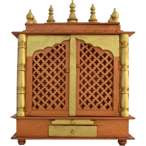 Wooden Temple Handcrafted Hindu Hanging Puja Mandir / Pooja Ghar / Mandap For Worship Home Decor Or Office Household Shrine for Diwali