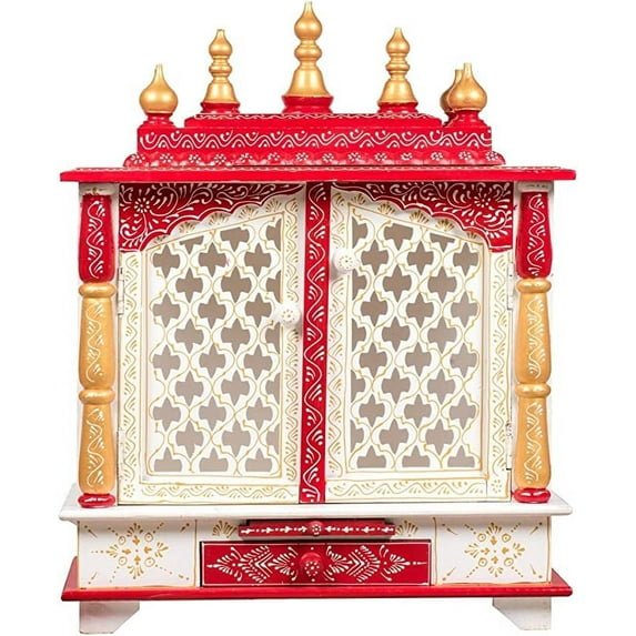 Wooden Temple Pooja Mandir Pooja Mandap Wall Hanging Handmade Rajasthani Multicolor Painted Temple Home & Office Home Temple, Red, Temple, Standard