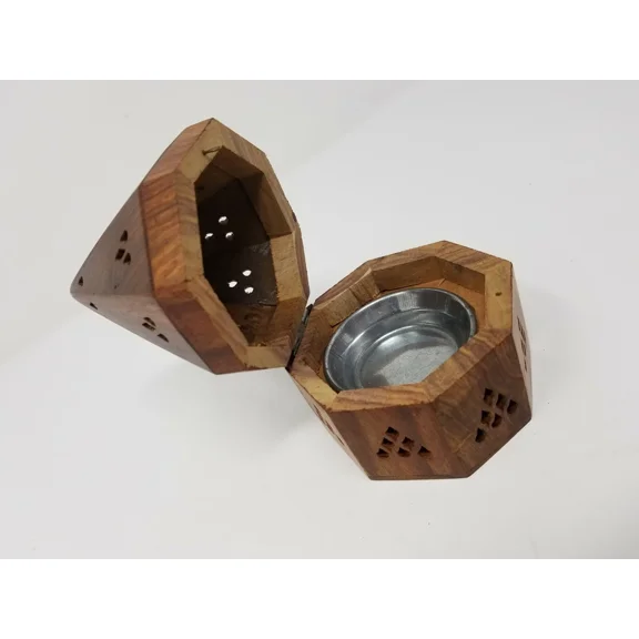 Wooden Temple Pyramid Charcoal Cone Sage Smudge Incense Burner 5"