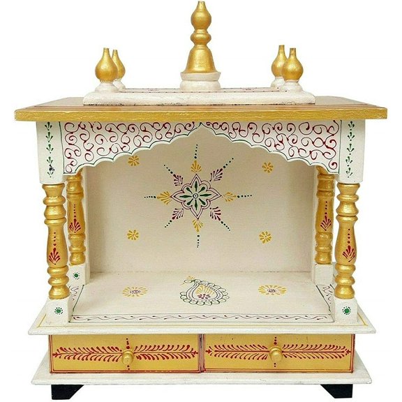 Wooden Temple Religious Home Temple, Pooja Mandir Indian Hindu Decoration Puja Cabinet Temple Bhagwan Wall Hanging Decor For Home Office Decor By KAMDHENU ART AND CRAFT. (Gold)