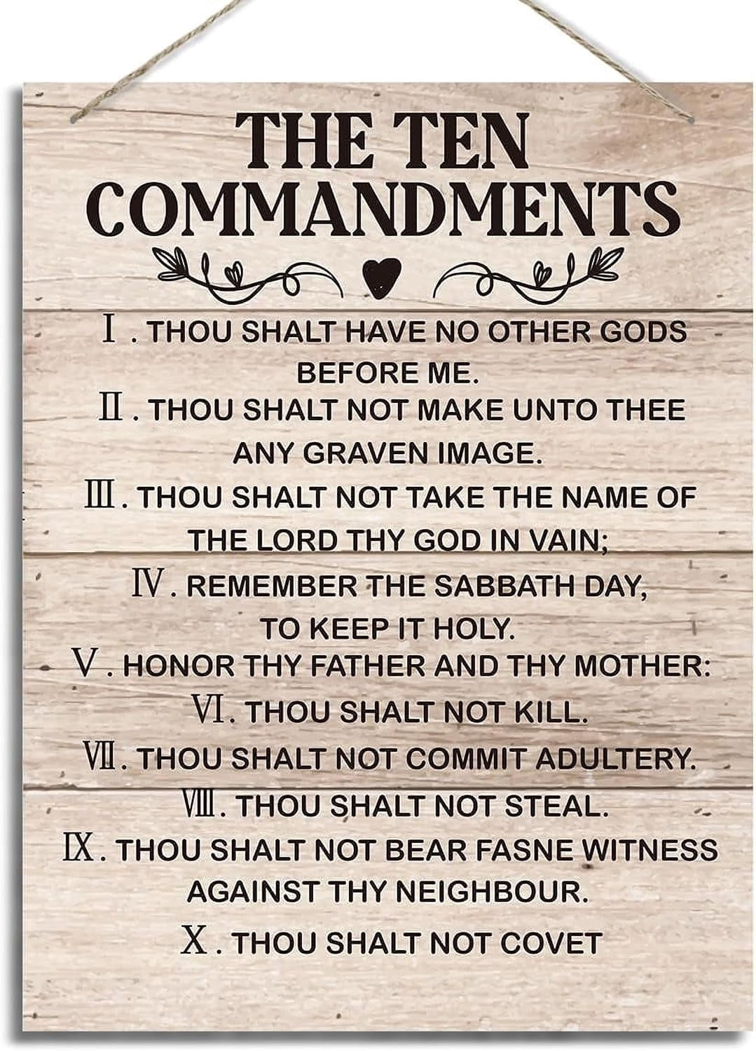 Ten Commangments Wooden Ten Commandments Sign Inspirational Hanging Plaque Rustic ...