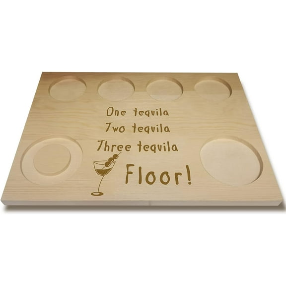 Wooden Tequila Board with Salt Rim Shot Glass Serving Tray Holder Tray Wine Holder for Bar Restaurant Party Family Dinner Gathering Men Women Friends Gifts 9.84 x 7.09 Inch