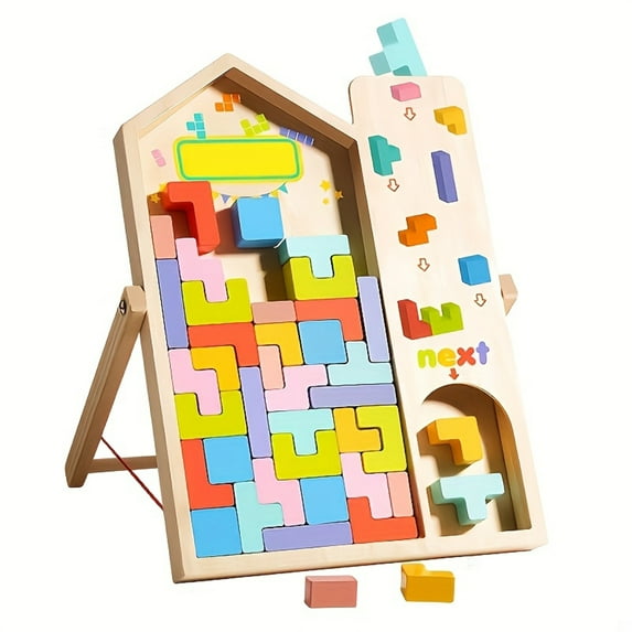 Wooden Tetris Puzzle Game Montessori Educational Toys for Learning Block Stacking Board Game for Early Development and Fine Motor Skills