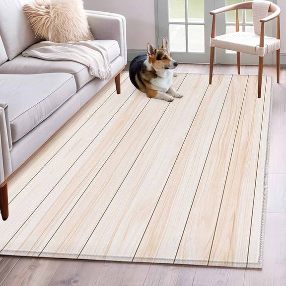 Wooden Texture Area Rugs 4x6 ft Modern Rustic Farmhouse Wood Grain Simple Geometric Washable Rug Non Slip Indoor Carpet Absorbent Floor Mat for Living Room Bedroom Dining Room