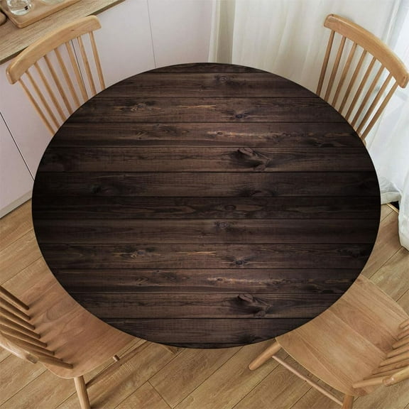 Wooden Texture Background Elastic Edged Fitted Circular Tablecloth Table Cloth for Indoor Holiday Family Party and Outdoor Patio Use Fit for Diameter 36-44 Table