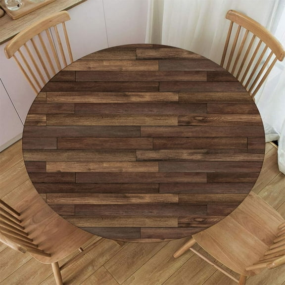 Wooden Texture Background Elastic Edged Fitted Circular Tablecloth Table Cloth for Indoor Holiday Family Party and Outdoor Patio Use Fit for Diameter 36-44 Table
