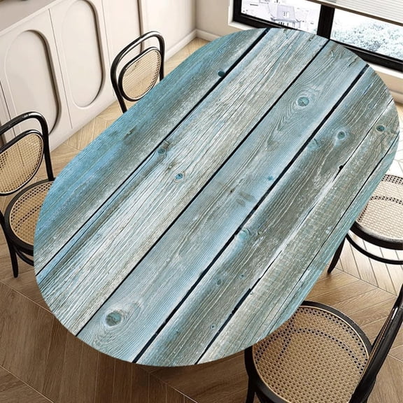 Wooden Texture Background Oval Fitted Tablecloth with Elastic Edged Waterproof Wipeable Table Cover Design497, for 48"x68" Oval Tables