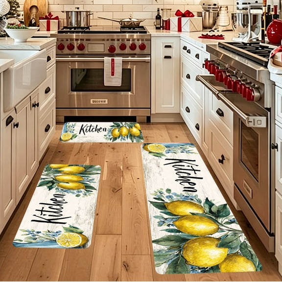 Wooden Texture Kettle Lemon Fresh Kitchen Sponge Floor Mat, Easy Clean Sponge Rug, Kitchen Living Room Decor, Christmas Holiday Gift For Housewives