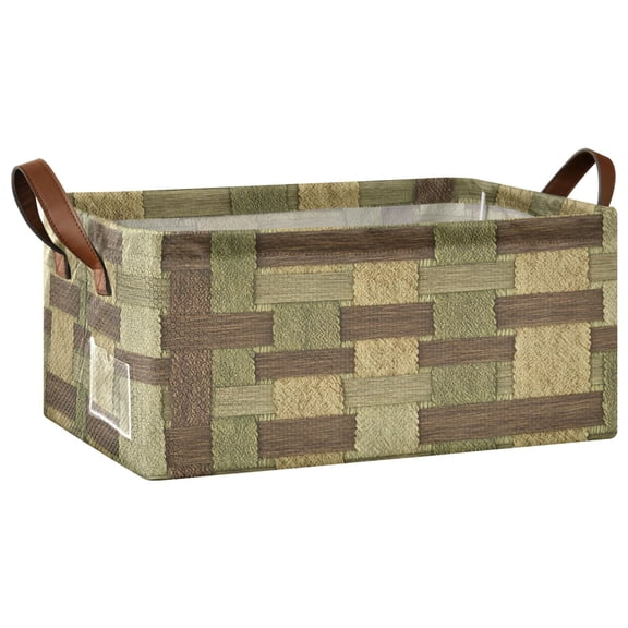Wooden Texture Pattern Open Home Storage Bins Foldable Metal Frame Shelf Baskets 16.9x11.4x7.7in Water-Resistant