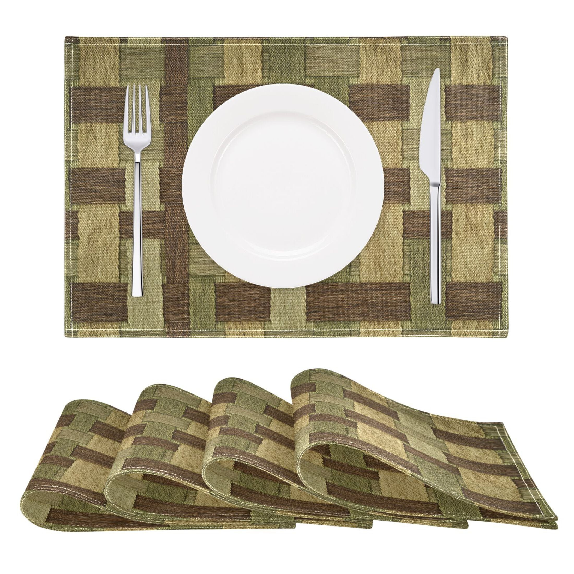 Wooden Texture Pattern Placemats Set of 6 Coffee Mats, Non Slip Backing 18x12 Inch for Home and Restaurants