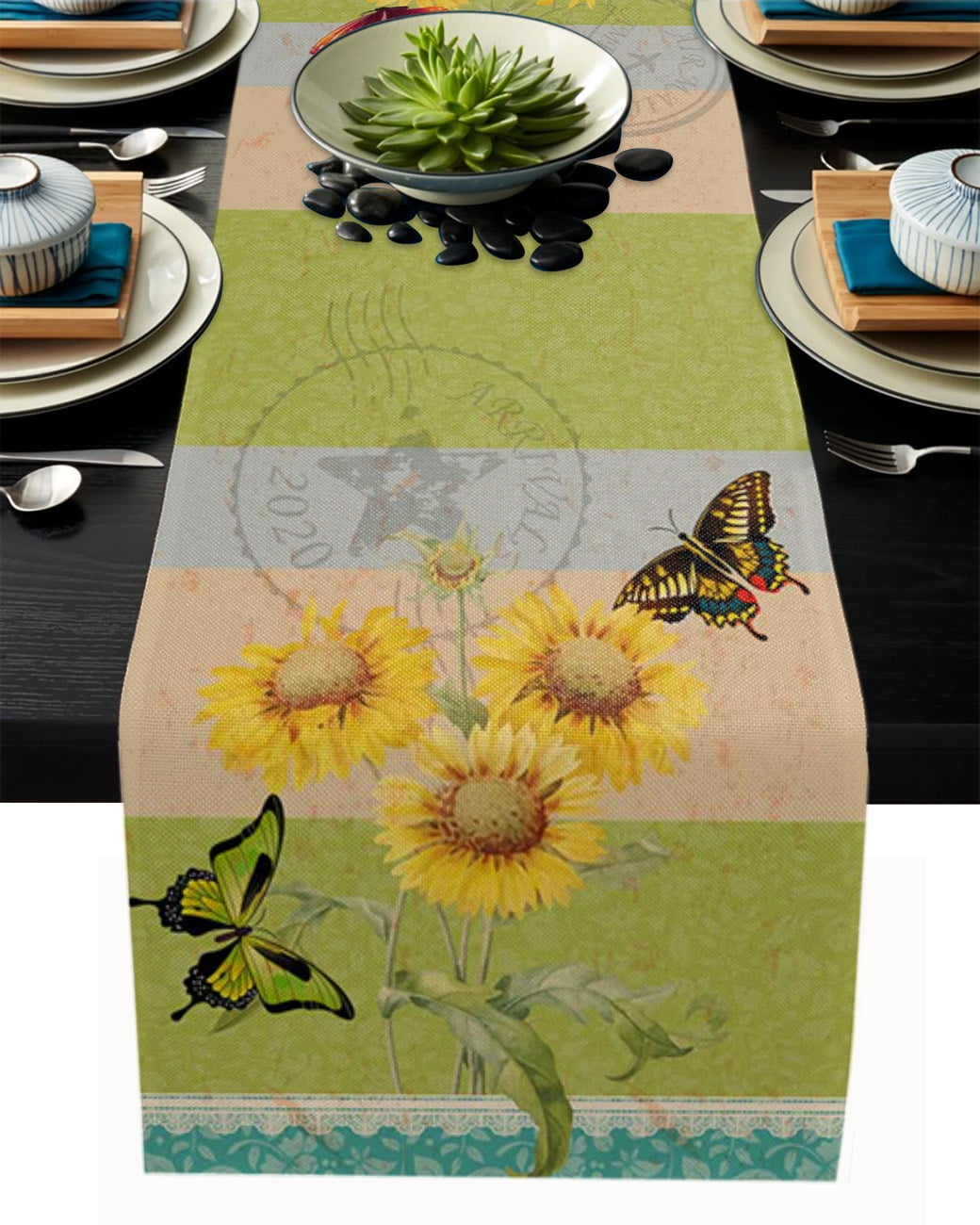 Wooden Texture Turquoise Butterfly Table Runner Kitchen r Tablecloth Wooden Texture Turquoise Butterfly Table Runner Kitchen r Tablecloth