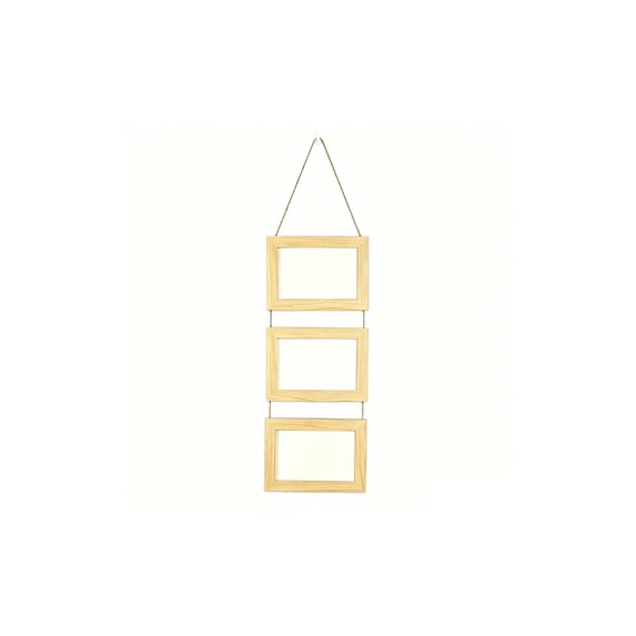 Wooden Three-Picture Frame Display Stand Wall Mount with Hanging Rope for Modern Home Decor