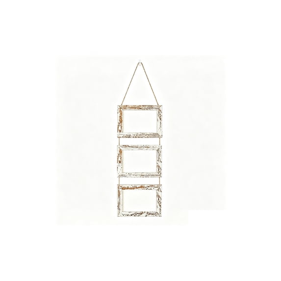 Wooden Three-Picture Frame with Wall Mounting, Display Stand, and Hanging Rope for Home and Office Decor
