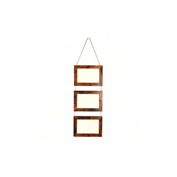 Wooden Three-Picture Frame with Wall Mounting, Display Stand, and Hanging Rope for Home and Office Decor