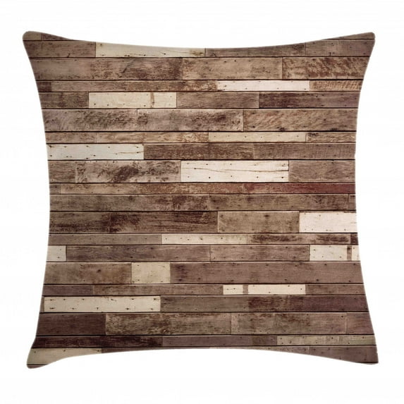 Wooden Throw Pillow Cushion Cover, Wall Floor Textured Planks Panels Picture Art Print Grain Cottage Lodge Hardwood Pattern, Decorative Square Accent Pillow Case, 24 X 24 Inches, Brown, by Ambesonne