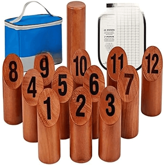 Wooden Throwing Game, 12 Numbered Block Toss Games Set with Scoreboard & Carrying Case, Indoor Tailgating Bowling Yard Activity for Teens Adults Family$$Sport & Recreation Other
