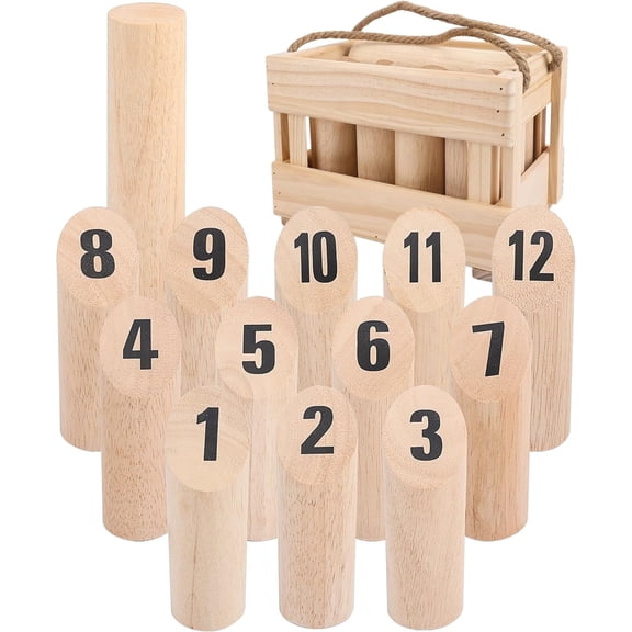 Fugocen Wooden Throwing Game 12 Numbered Block Toss Game Set with Wooden Carrying Storage Case Indoor Outdoor Lawn Yard Game for Kids Adults Family