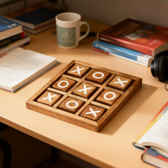 Wooden Tic Tac Toe Board, Classic Strategy Game, Educational Toy, 4.5 Inch Portable XO Game Set, Natural Wood Finish, Smooth Safe Edges, Lightweight Compact, for Family Travel Party and Holiday Gift