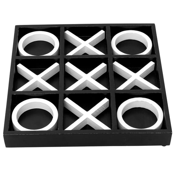 FUIN Tic Tac Toe Board Game Black and White Wooden Tabletop Decor Classic Game 1-Pack