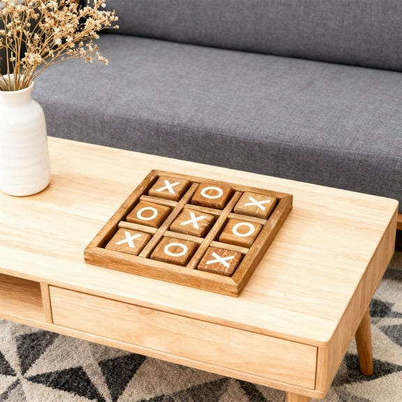 Wooden Tic Tac Toe Game Board Strategy Learning Toy for Ages 3-5 Interactive Family Play Indoor Entertainment Holiday Christmas Birthday Gift Set with Portable Compact Design Easy Storage Travel