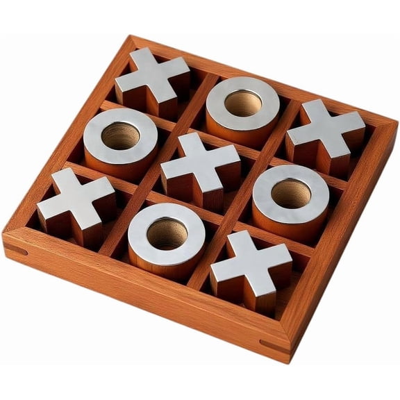 Wooden Tic Tac Toe Game Set, Decorative Tabletop Board Game for Living Room, Coffee Table, Shelf and Home Decor