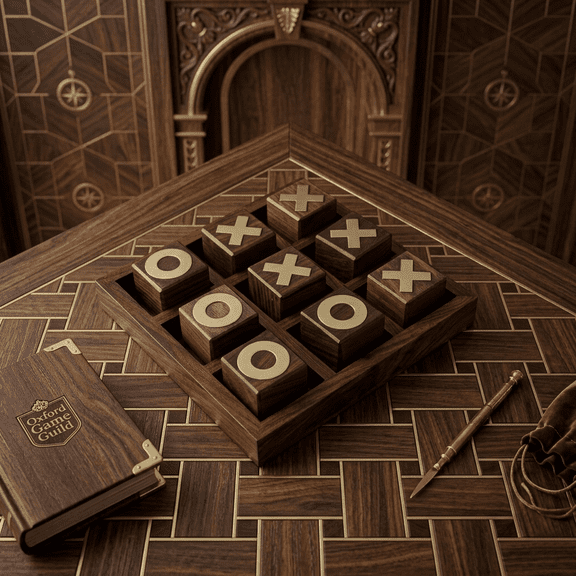 Wooden Tic Tac Toe Game Set, Handcrafted Indian Rosewood with Brass Inlay, 15 cm