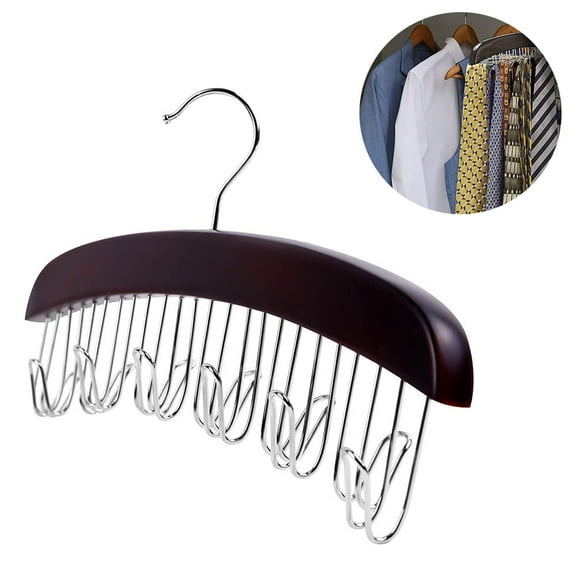 Wooden Tie Rack Hanging Organizer for Mens Closet Accessories, Space Saving Necktie Holder for Storage and Display