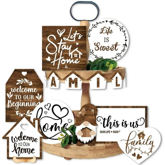 Wooden Tiered Tray Decor set Table Wood Sign Rustic Farmhouse Home Decoration Gnome 60~100x45~100x2.5mm
