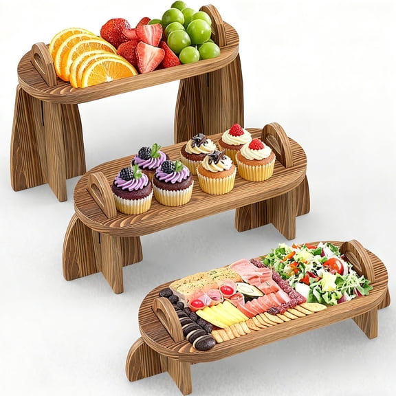 Wooden Tiered Tray Stand Dessert Table Display Set Decor Charcuterie Boards 3 Tier Serving Tray Set for Party, Birthday, Wedding, Christmas