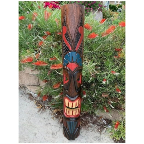 Wooden Tiki Bar Mask Wall Plaque Carving 39"