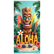 Wooden Tiki Statue Hawaiian Banner Ukulele Tropical Leaves Colorful Flowers Aloha for Summer Party Beach Decor Tropical Events