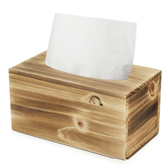 Wooden Tissue Box Cover Holder, Travel Size Rectangular 5.1"x10.5" Rustic Napkin Facial Wipes Toilet Paper Bathroom Dispenser with Slide Out Insert Bottom Panel, Fir Wood