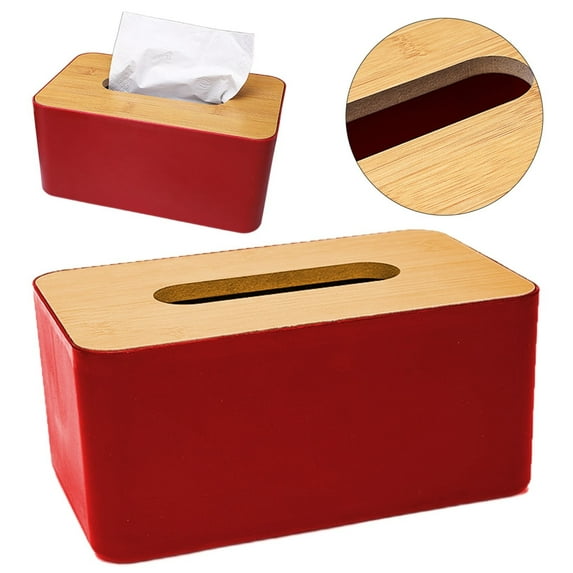 Wooden Tissue Box Cover Rectangle, Tissue Holder Tissue Box Holder for Bathrooms Bedrooms Table, Tissue Box Tissue Cover for Home Office, Bathroom Organizers and Storage, 8.2x5x3.8 inch, Red