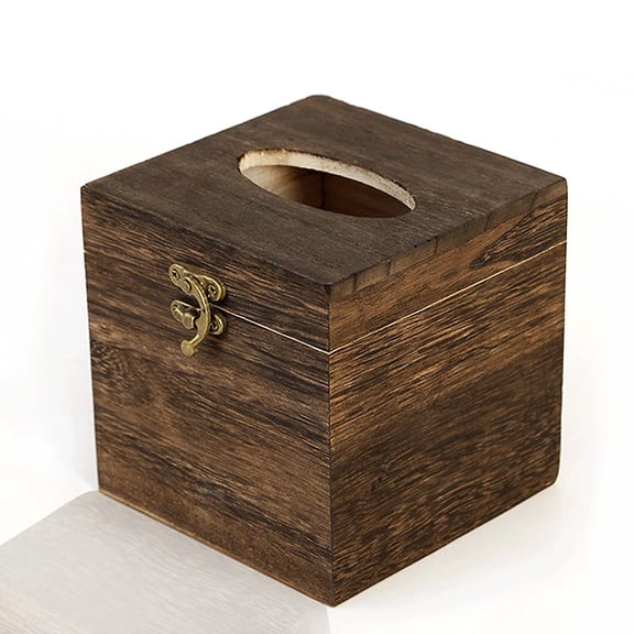 Wooden Tissue Box Cover Square Hinged Lid Dark Brown 5.7x5.7x6in