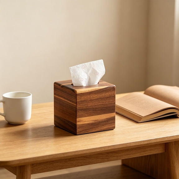 Wooden Tissue Box Holder Round Decorative Desktop Napkin Dispenser Refillable for Home Office Car