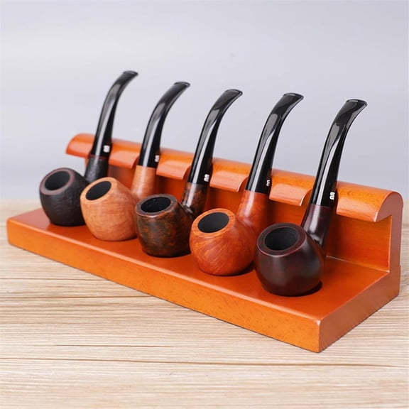 Wooden Tobacco Pipe Stand, Retro Smoking Pipe Display Holder for 5 Pipes Rack, Great Gift for Father's Day and All Smoking Lovers