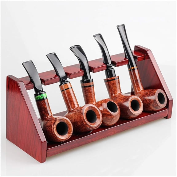 Wooden Tobacco Pipe Stand for 5 Pipes, Handcrafted Smoking Pipe Holder and Display Rack for Collectors