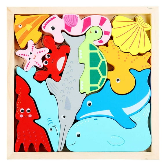 Wooden Toddler Puzzles, Montessori Toys for 1 2 3 Year Old Boys, Toys for 1 2 3 Year Old Boy Birthday Gifts, 12 Pack Marine Animals Toddler Learning Educational Puzzles