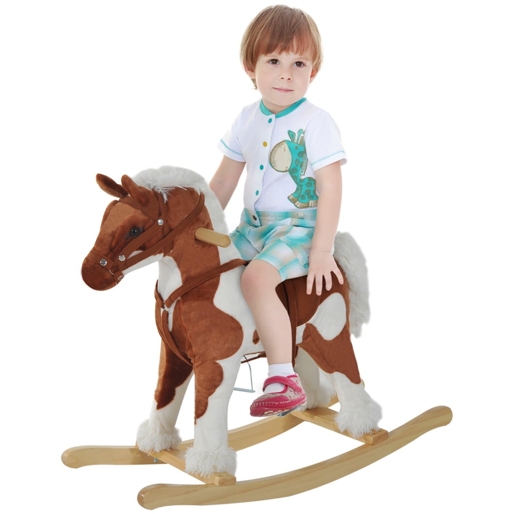 Wooden Rocking Horse Plush Rocking Chair Toy with Nursery Rhyme Music ...