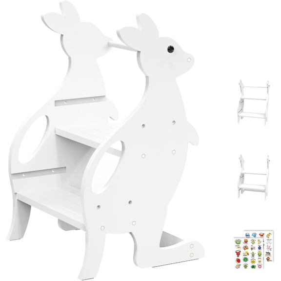 Wooden Toddler Step Stool for Bathroom Sink, Adjustable Height 2 in 1 Toddler Tower Kitchen Stool Helper with Safety Rail Toilet Potty Training Kids Learning Standing Tower for Kitchen Counter