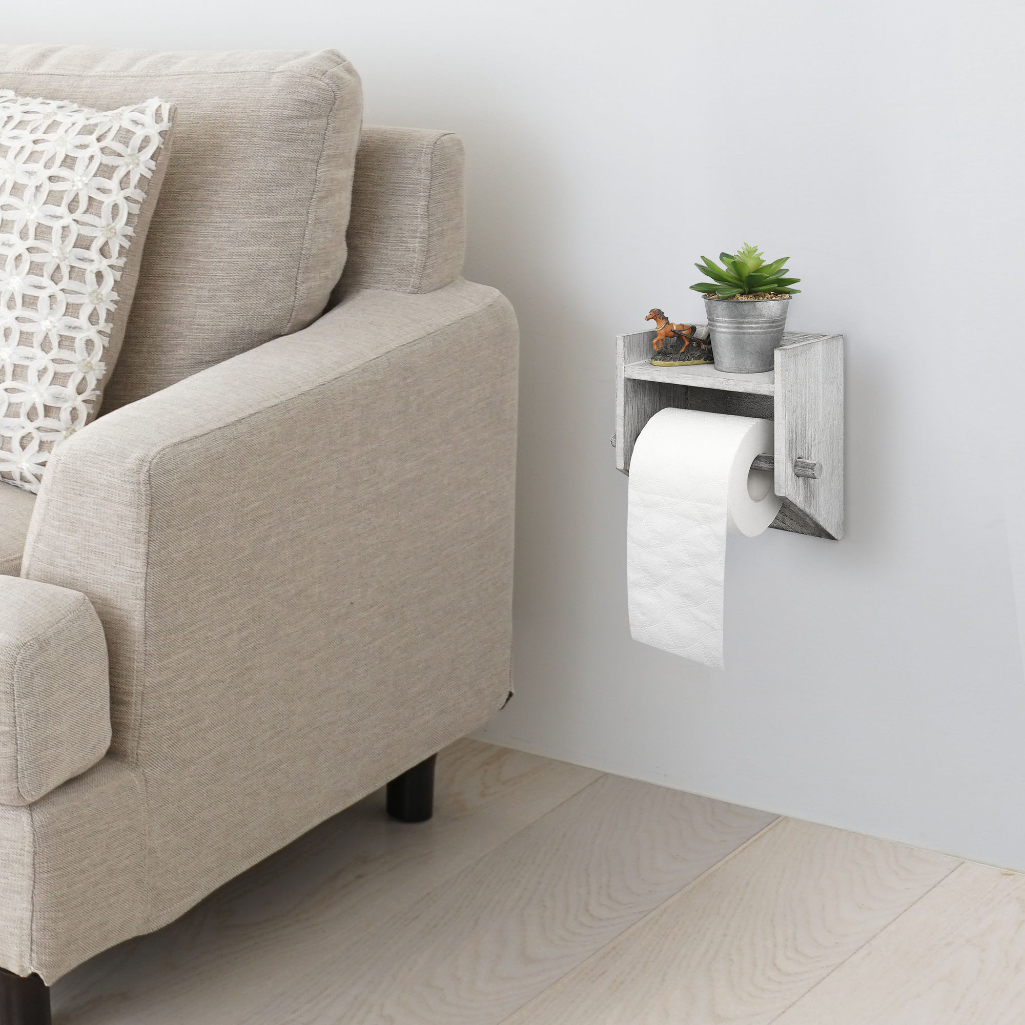 Wooden Toilet Paper Holder with Shelf, Farmhouse Toilet Paper Holder, Bathroom Toilet Paper Roll Accessories, White