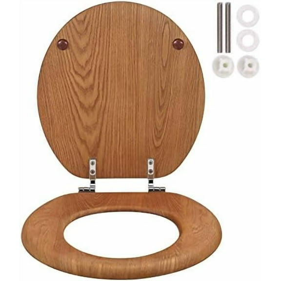 Wooden Toilet Seat Round with Metal Hinges, Wood Toilet Seat for American Standard Size Toilet Seats, Easy to Install$$Tools & Hardware Other
