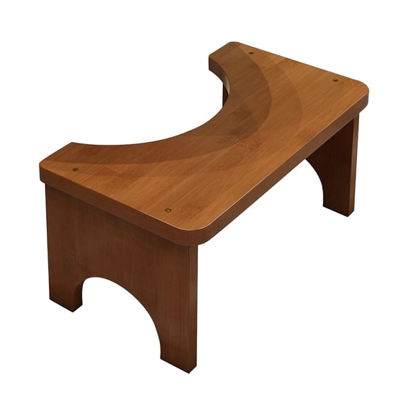 Wooden Toilet Stool U Shaped Poop Stool Non Slip Squatting Step Stool For Bathroom Relieve Constipation Garden(Brown-37Cm)