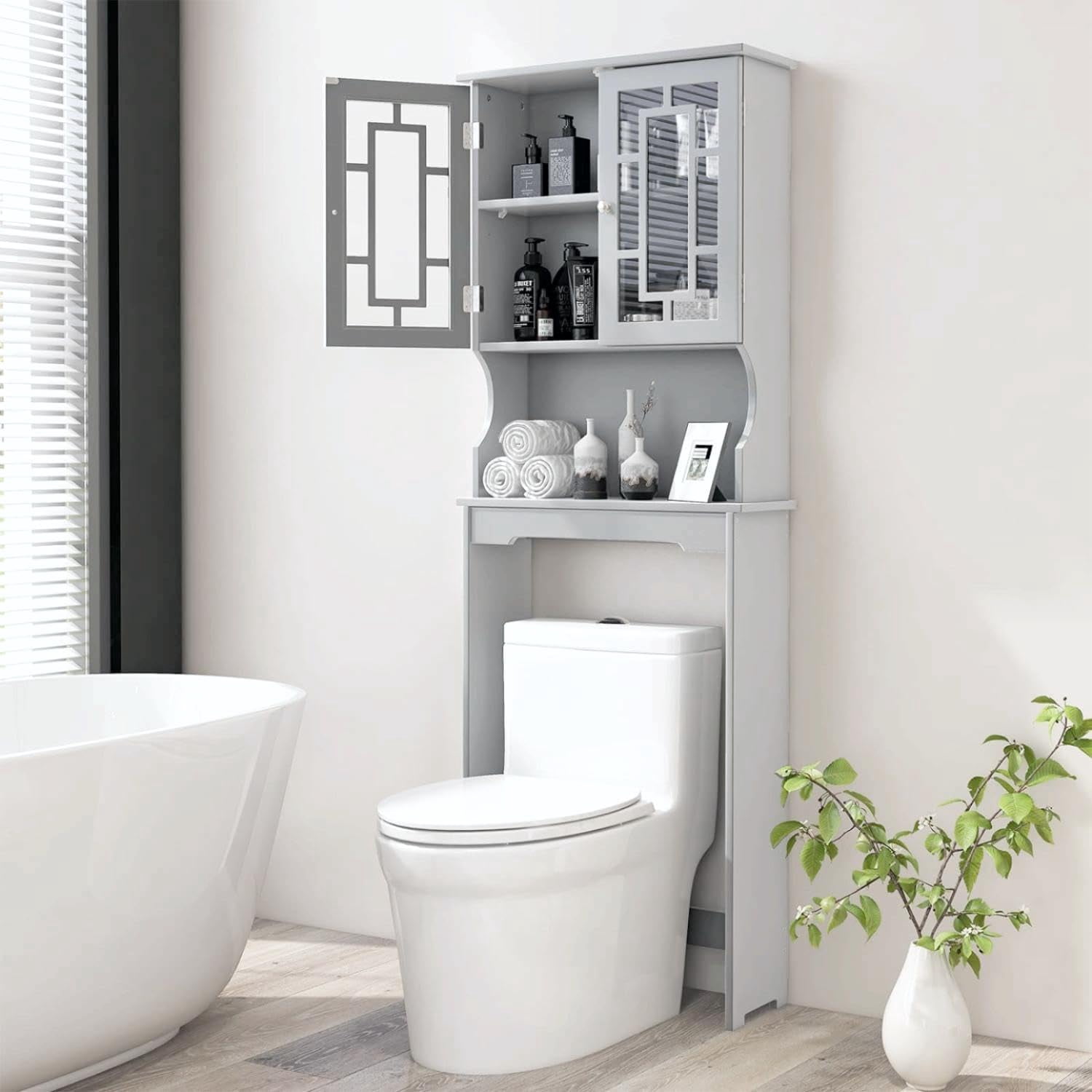 Merax Triangle Corner Storage Cabinet – Two Doors, Adjustable Shelf, Freestanding For Bathroom, Kitchen, Living Room