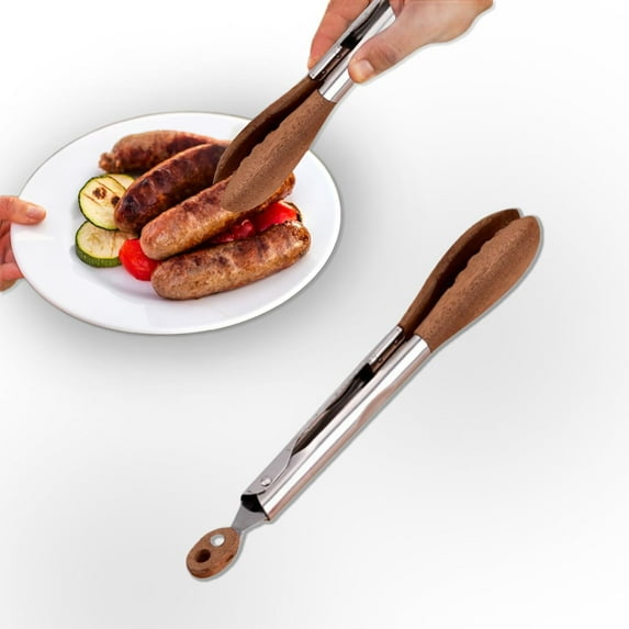 Wooden Tong for Cooking, Household Creative Cooking Tongs, Stainless Steel Anti-Slip Long Handle Wood Salad Tongs with Hanging Hole for BBQ, Serving Food, Salad Tossing