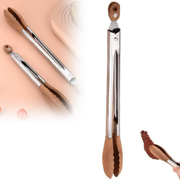 Wooden Tongs,Stainless Steel Anti-Slip Long Handle Wood Salad Tongs with Hanging Hole,Household Creative Cooking Tongs for Bbq,Serving Food,Salad Tossing