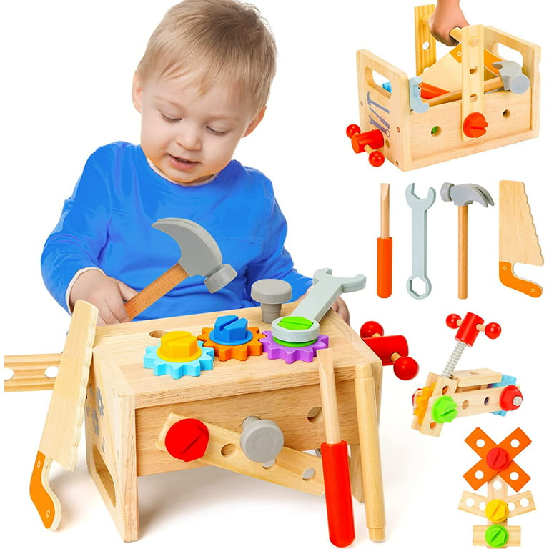  4 in 1 Woodworking Station for Kids - Wood Building Projects  Kit for Boys - Real Construction Tools Sets - Boy Tool Set - Gifts for Boy  Age Year Old 